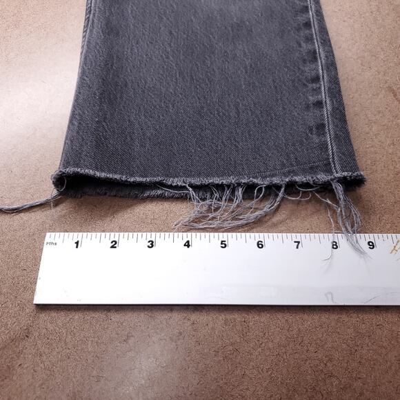 Levis Premium Loose Straight Jeans Women 28 Black Cropped Frayed Hem Retro Boho - Picture 8 of 13